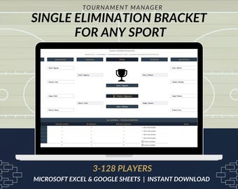 Single Elimination Bracket Manager, Any Sport, 3-128 Players (Excel, Google Sheets)