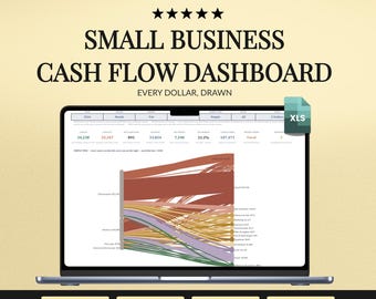 Small Business Cash Flow Dashboard for Excel with Sankey Money Map, P&L