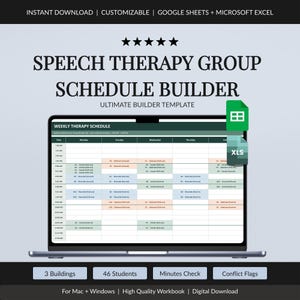 Speech Therapy Schedule Builder for School SLPs, Group Planner, Minutes Check