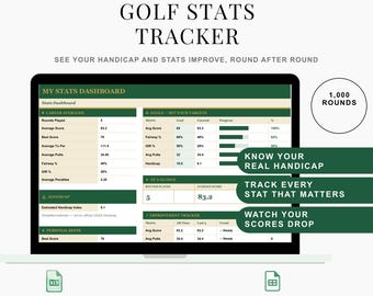 Golf Stats Tracker Spreadsheet | Round Log, Handicap Index, Putts & GIR | Excel + Google Sheets