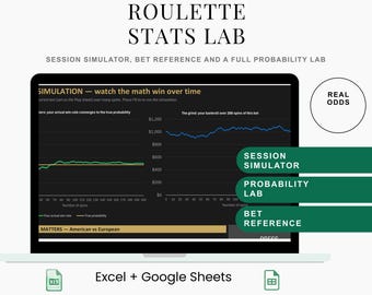 Roulette Probability Simulator Spreadsheet with Monte Carlo Sim and Bankroll Chart