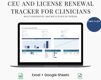 CEU Tracker Spreadsheet, Multi State License Renewal and Continuing Education Log for Clinicians