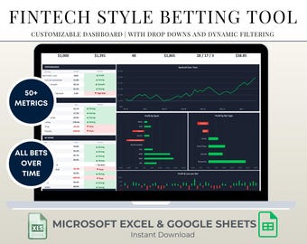 Sports Betting Log Spreadsheet, Simple Dashboard (Excel Digital Download)