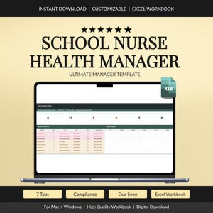 School Nurse Health Office Manager Spreadsheet | Student Visit and Medication Log | Excel Instant Download