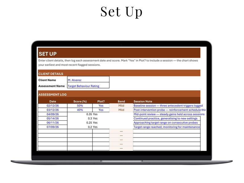 ABA Progress Chart Spreadsheet for Behavior Analysts, Baseline to Current Score Graph - preview image 6 of 10