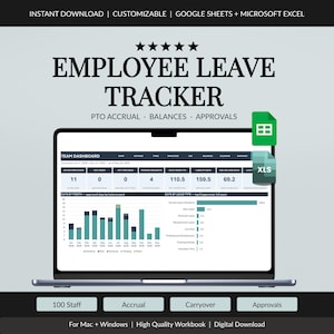 Employee Leave Tracker Spreadsheet, Vacation and Time Off Balances, PTO Accrual, Excel, Google Sheets
