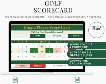 Golf Scorecard Spreadsheet | Single or Group Play, Auto Totals & Winner | Excel + Google Sheets