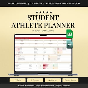 Student Athlete Planner Spreadsheet, Class Schedule, GPA Tracker, Practice and Travel