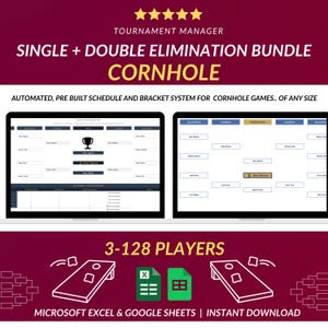 Cornhole Turnier Halterung Template | Single & Double Elimination Bundle | Excel + Google Sheets Anzeiger