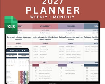 ADHD Weekly Monthly Planner with Focused Task Tracking | Digital Excel Download