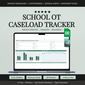School OT Caseload Tracker Spreadsheet, Occupational Therapy Service Minutes, Goals and Productivity Log