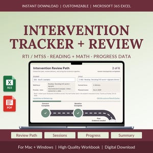 RTI MTSS Intervention Tracker, Reading Math Progress Log (Excel)