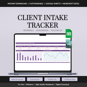 Therapist Client Intake Tracker, Referral Pipeline, Conversion Log (Excel/Google Sheets)