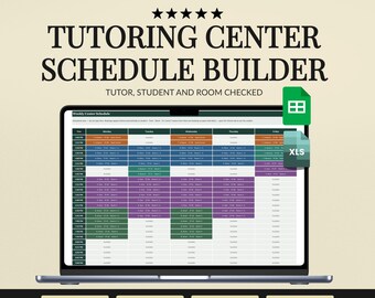Tutoring Schedule Spreadsheet, Tutor and Room Booking Planner for Learning Centers
