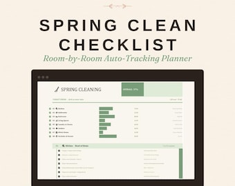 Spring Cleaning Checklist Spreadsheet | Room-by-Room Auto-Tracking Planner with Deep-Clean Tasks (Excel Digital Download)