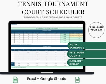 Tennis Court Scheduler Spreadsheet | Auto-Schedule Matches & Courts | Tournament Director Tool