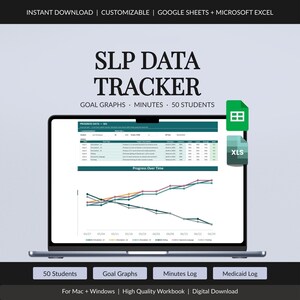 SLP-dataspårning Google Sheets och Excel, insamling av logopeddata, grafer för målutveckling