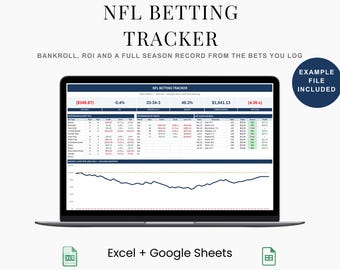 NFL Betting Tracker Spreadsheet for Bankroll and Bet Log, Season Record and ROI