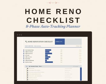 Home Renovation Checklist Spreadsheet | Phase-by-Phase Planner, Contractor Bids, Permit Tracker (Excel Digital Download)