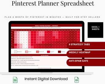Pinterest Marketing Planner Spreadsheet for Etsy Sellers | Posting Schedule, Cadence (Excel, Google Sheets)