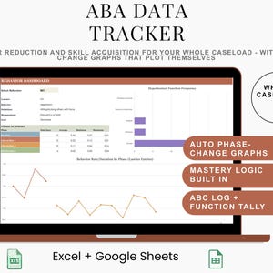 ABA Data Tracker Spreadsheet | Behavior & Skill Acquisition Graphs for BCBA RBT | Excel Google Sheets
