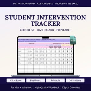 Student Intervention Tracker for Classroom Teachers, Tier 2 Checklist, Weekly Checks and Data Review