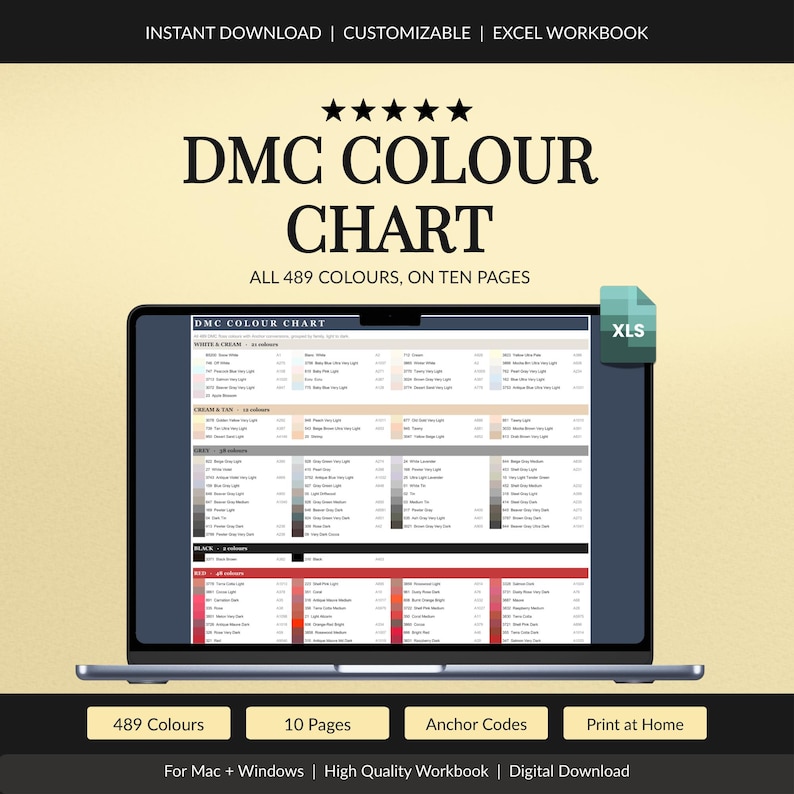 Nuancier DMC (Excel et PDF imprimable) : les 489 couleurs de fil à ...