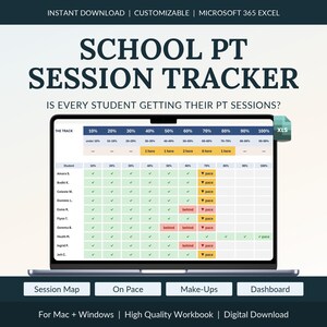 Physical Therapy Log for School Physical Therapists, Session Count Tracker, Make-Ups and Documentation Checklist