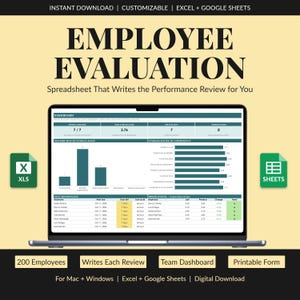 Employee Evaluation Spreadsheet, Writes the Performance Review from Ratings, Review History, Excel, Google Sheets