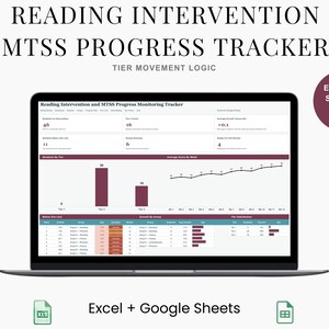Reading Intervention Tracker Spreadsheet, MTSS Progress Monitoring and Tier Decision Log for Schools
