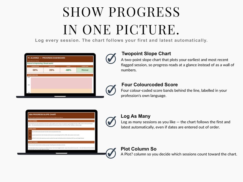 ABA Progress Chart Spreadsheet for Behavior Analysts, Baseline to Current Score Graph - preview image 2 of 10