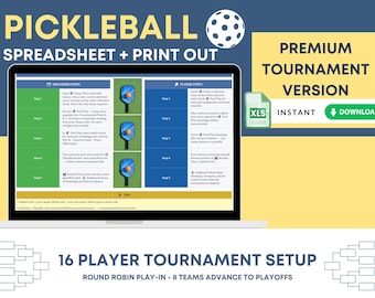 Pickleball Pool Play Bracket Spreadsheet | 16 Teams, Live Standings | Excel Google Sheets