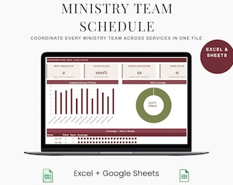 Ministry Team Schedule Spreadsheet | Auto-Fill Rota and Fairness View | Church Volunteer Coordinator