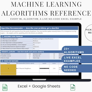 Machine Learning Reference Spreadsheet | 23 Algorithms Live Examples | Excel Recommender for Data Science