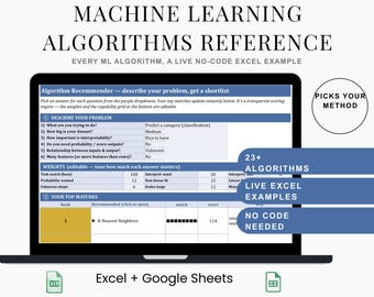 Naslagwerk voor machine learning | 23 algoritmen met live voorbeelden | Excel-aanbevelingssysteem voor data science