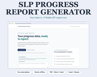 SLP Report Generator, IEP Progress Report Maker for Speech Therapy Data, Works Offline