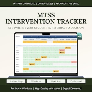 MTSS RTI-interventionsspårare, 9-stegschecklista, Excel-instrumentpanel (digital nedladdning)