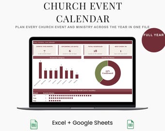 Church Event Spreadsheet with Linked  Ministry Dashboard (Excel)