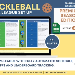 Pickleball League Spreadsheet | Schedule, Standings, Playoffs | Excel Google Sheets