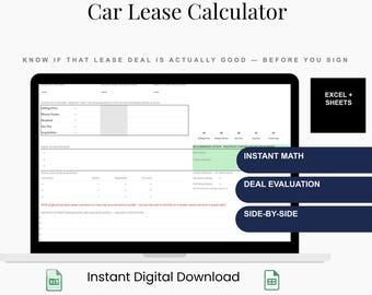 Car Lease Calculator Spreadsheet | Evaluate Deals (Excel, Google Sheets) (Digital Download)
