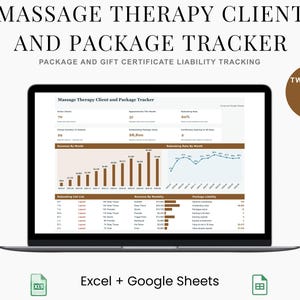 Massage Client Log Spreadsheet, Package and Gift Certificate Tracker for Massage Therapists