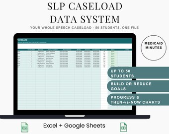 SLP Caseload Tracker Spreadsheet | Progress Charts and Medicaid Minutes Log | Speech Therapy Data System
