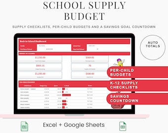 Back-to-School Budget Spreadsheet | Per-Child Tracker with Grade Supply Checklist