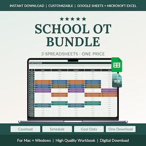 OT Bundle for School Occupational Therapists, Caseload Tracker, Schedule Builder and Data Tracker