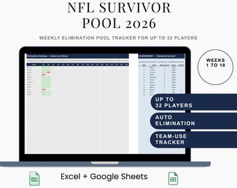 NFL Survivor Pool Spreadsheet with 50 Player Elimination (Excel and Google Sheets)