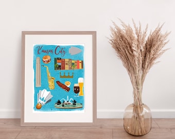 Kansas City Illustrated Map Print of Illustration