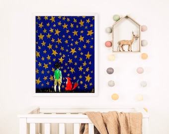 Prince And The Fox Inspired Gouache Illustration PRINT Nursery Art
