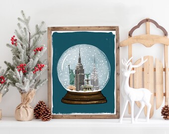 New York At Christmas Snow Globe  Illustration  Print Multi Color Background Options