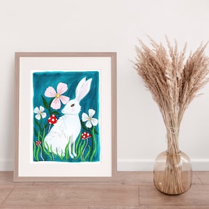 Rabbit or Hare Watercolor and Gouache Woodland Forest  Illustration  Print