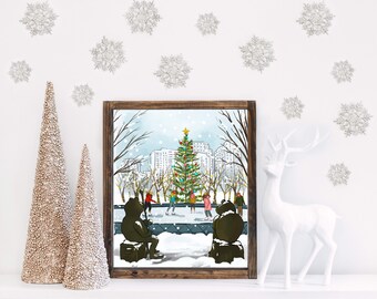 Boston At Christmas Art Illustration  Print
